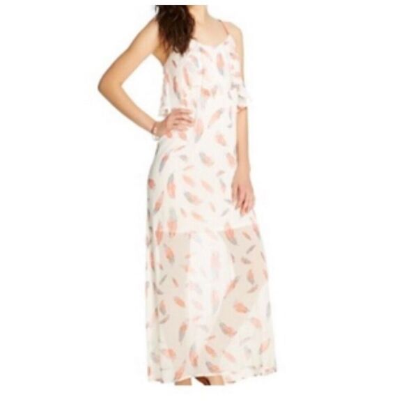 Xhilaration Sheer Boho Feather Maxi Dress Size Medium - Picture 7 of 9